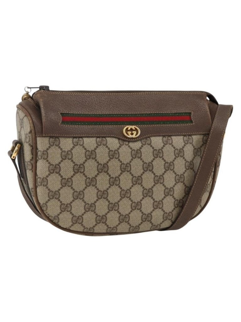 Authentic Gucci Gg Supreme Web Sherry Line Bag Pvc Beige Gold 001 115 0918
